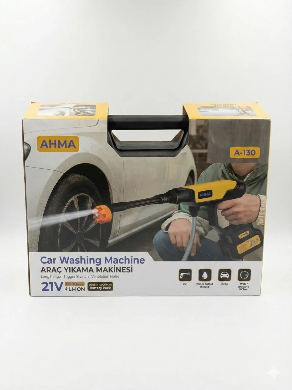 Akülü Basınçlı Araç Yıkama Makinesi | 21v Çift Batarya | 175 Psı Güç | 3.6l/dk Su Akışı A-130 görsel 3