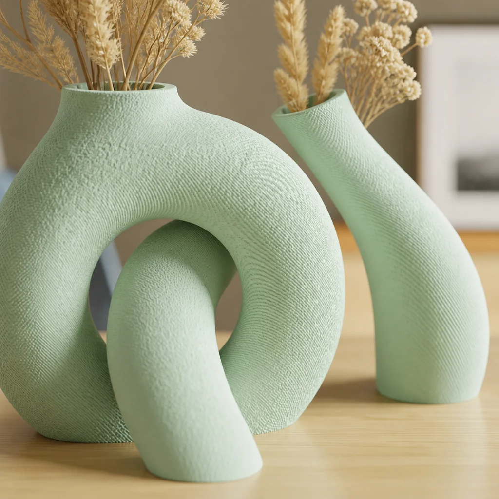 3D Baskı Interlocking Vazo - İç İçe Geçen Dekoratif Vazo-Mint görsel 2