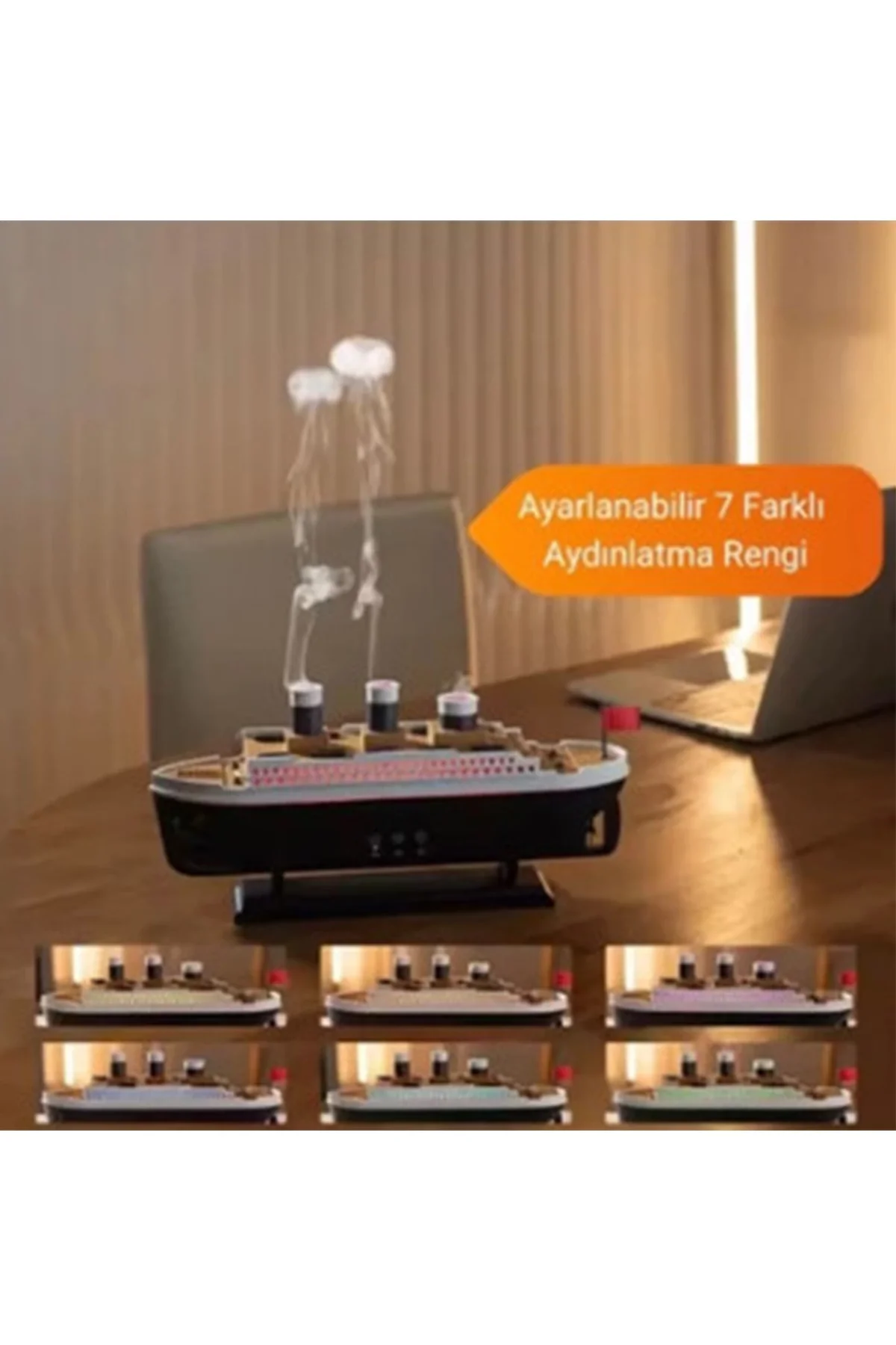Titanic Ge Hava Nemlendirici Işıklı Fonksiyonlu Buhar Makinesi Kumandalı görsel 2