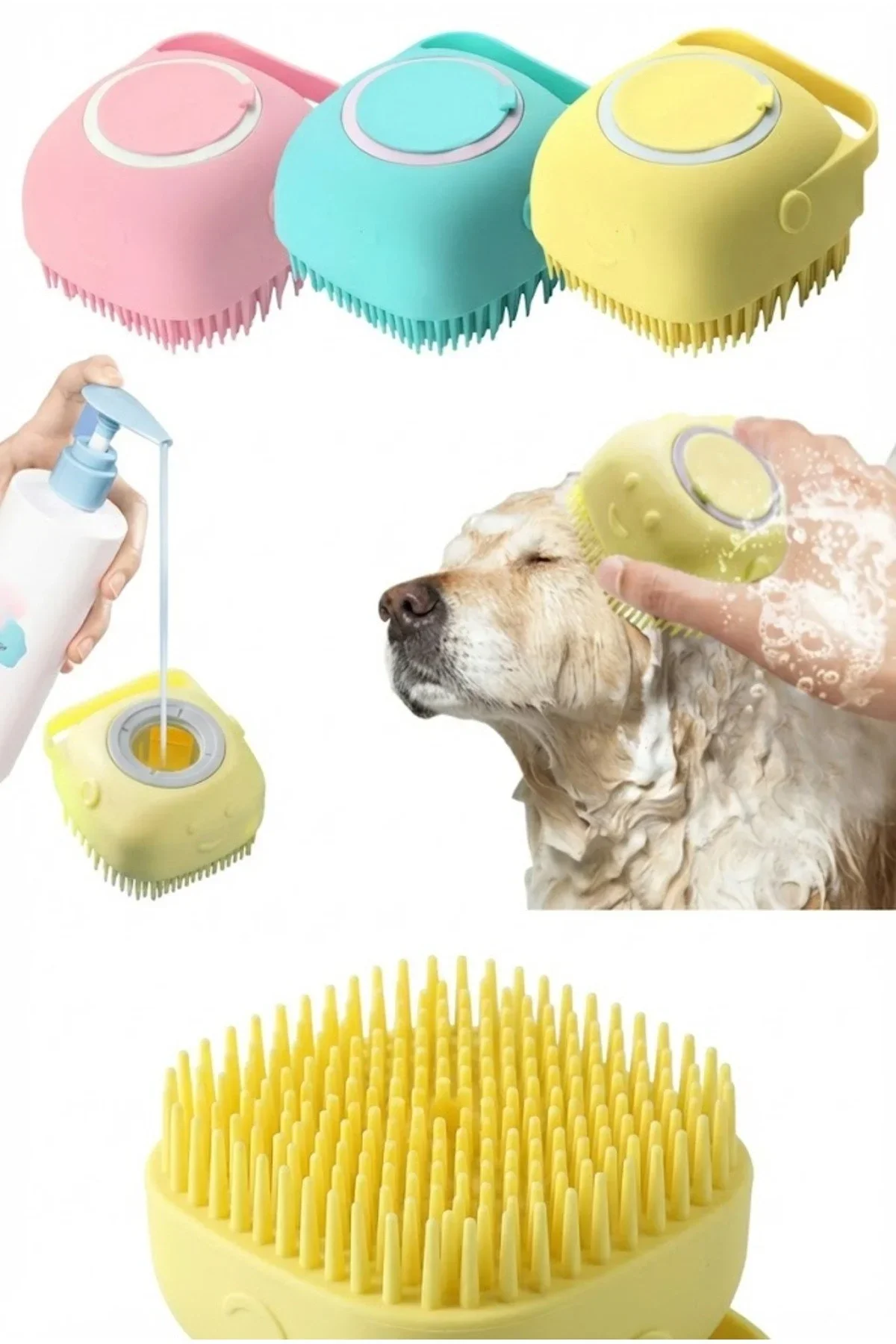 Şampuan Hazneli Kedi Köpek Yıkama Fırçası - Silikon Masaj Tarağı ve Evcil Hayvan Banyo Aparatı görsel 2