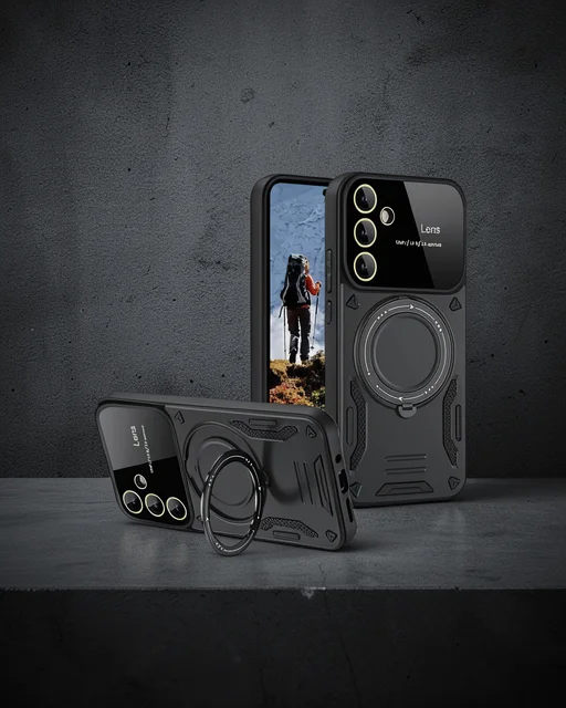 Samsung Galaxy S24 Fe Kılıf Joy Lens Standlı Kapak - Siyah