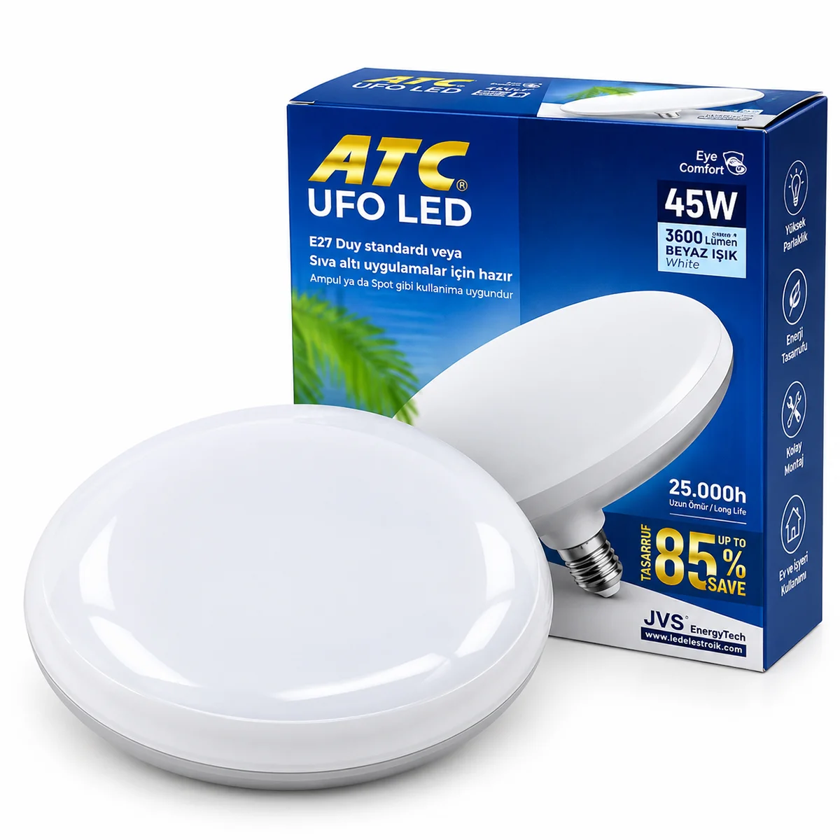 45W E27 UFO Tipi LED Ampul 6500K 3600 Lumen görsel 2