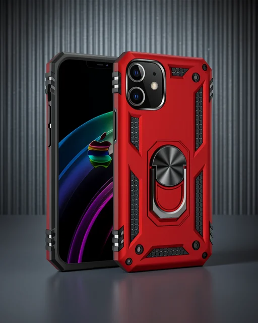 Apple İphone 12 Kılıf Sofya Yüzüklü Silikon Kapak - Kırmızı