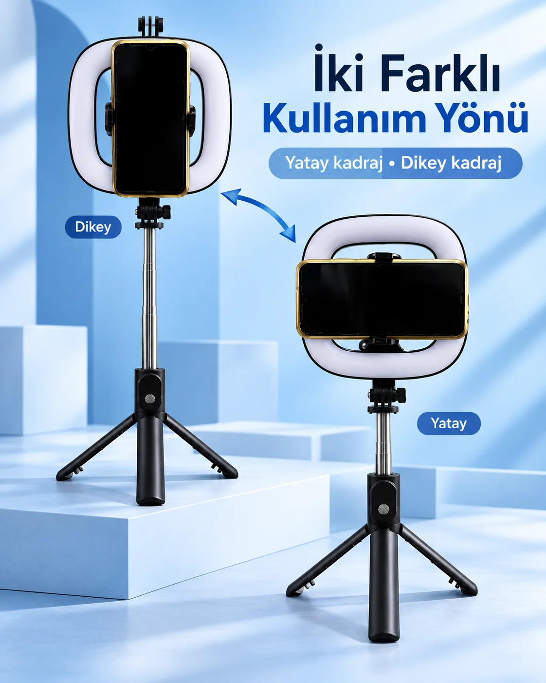 Fotoğraf ve Video Çekimi İçin RGB Halka Işık Bluetooth Kumandalı Telefon Tripodu görsel 4
