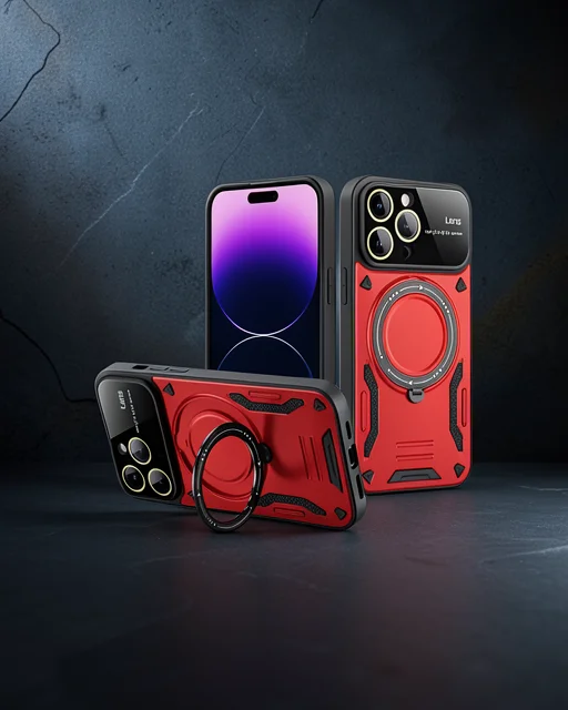 Apple İphone 16 Pro Max Kılıf Joy Lens Standlı Kapak - Kırmızı