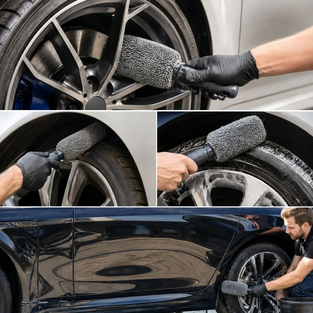 Mikrofiber Jant Temizleme Fırçası Yumuşak Çizmez Saplı Araba Motosiklet Lastik Yıkama Bakım Süngeri görsel 2