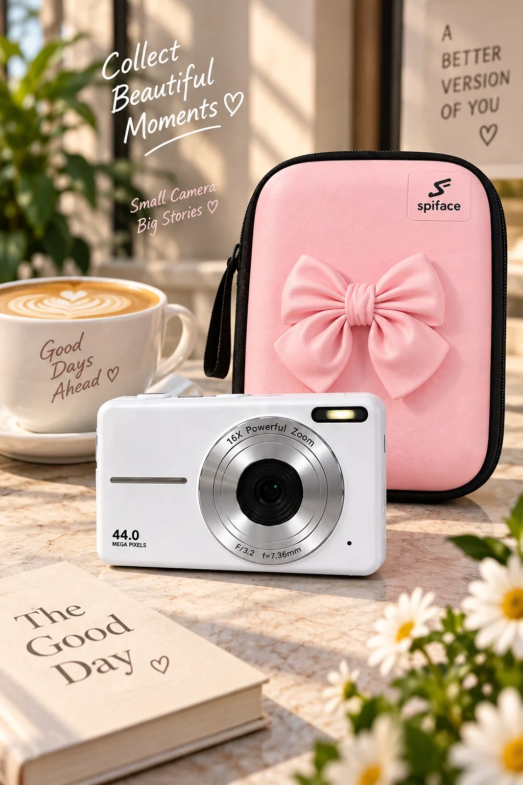 4K Figürlü Çantalı Dijital Video Kamera 44MP 16X Zoom Işıklı Kart Dijital Fotoğraf Makinesi 64gb Hafıza Kart Hediyeli beyaz görsel 4