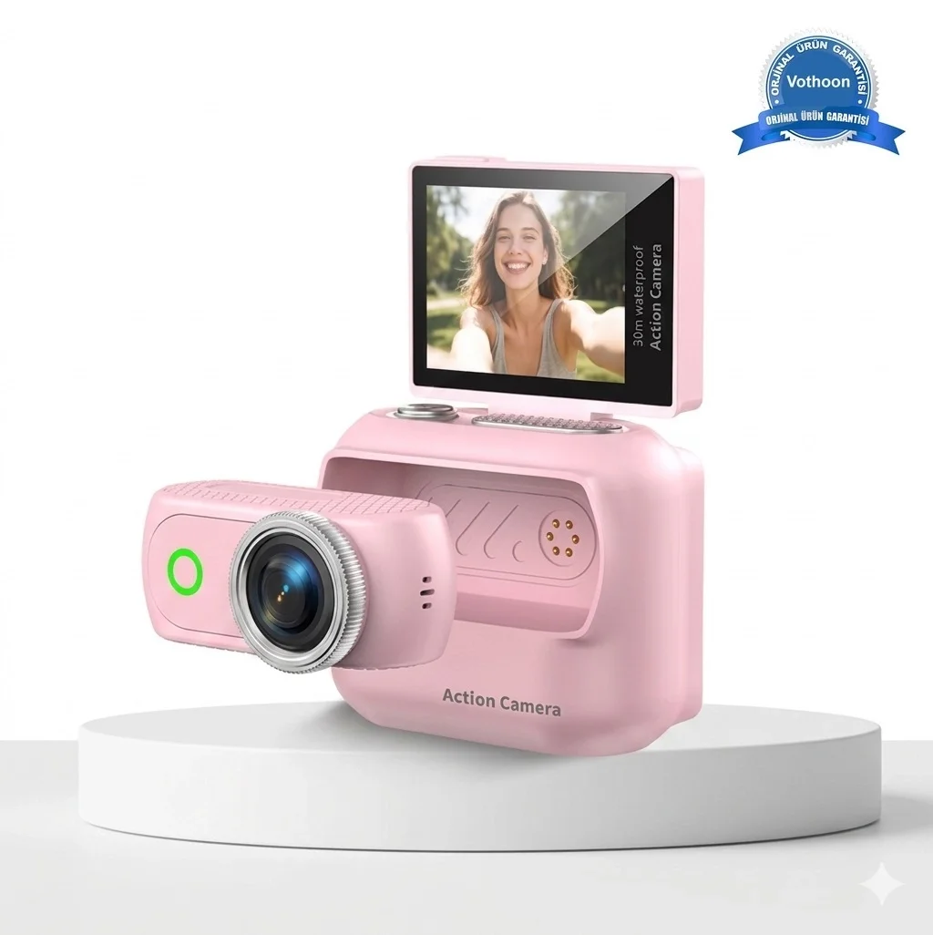 1080P Dijital Video Kamera (32GB) Kart Dijital Vlog Fotoğraf Makinesi Türkçe Pembe