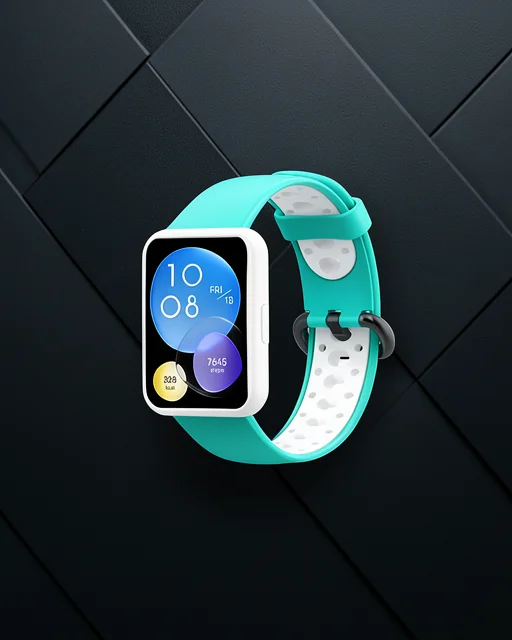 Huawei Watch Fit 2 Spor Delikli Kordon - Turkuaz-beyaz
