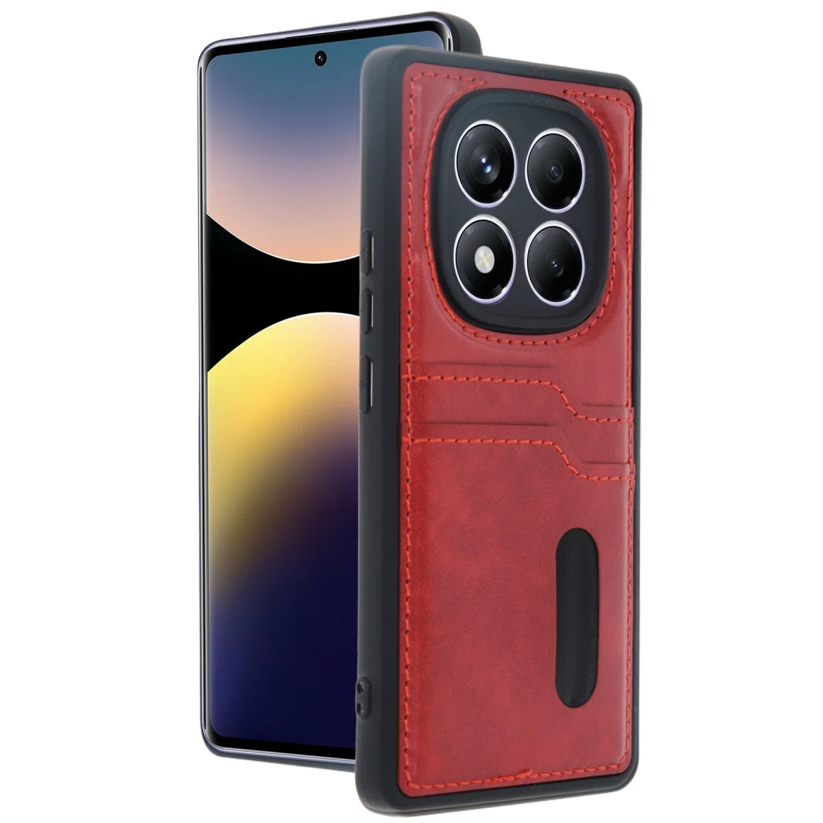 Xiao Red Note 14 Pro 4g Kılıf Sara Kartvizitli Deri Kılıf - Kırmızı