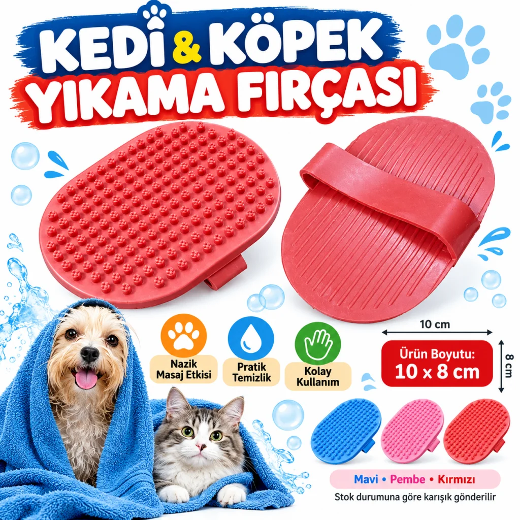Ergonomik Masajlı Evcil Hayvan Kedi Köpek Yıkama Fırçası Aparatı