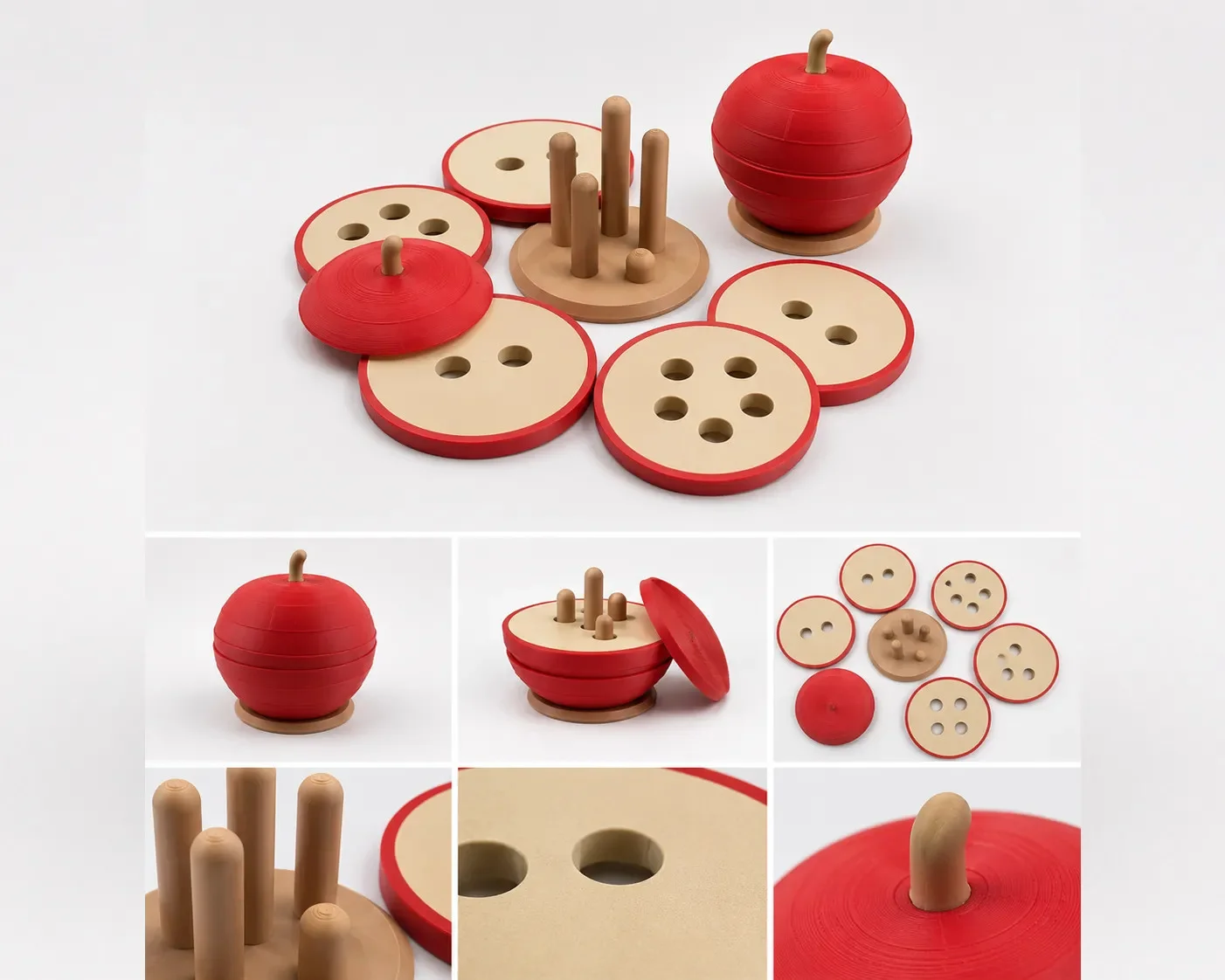 3D Baskı Elma Şeklinde Düğme Delikleri Sayma Seti - Sökülebilir Çubuklu İnce Motor Beceri Oyuncağı, Montessori Materyali görsel 2