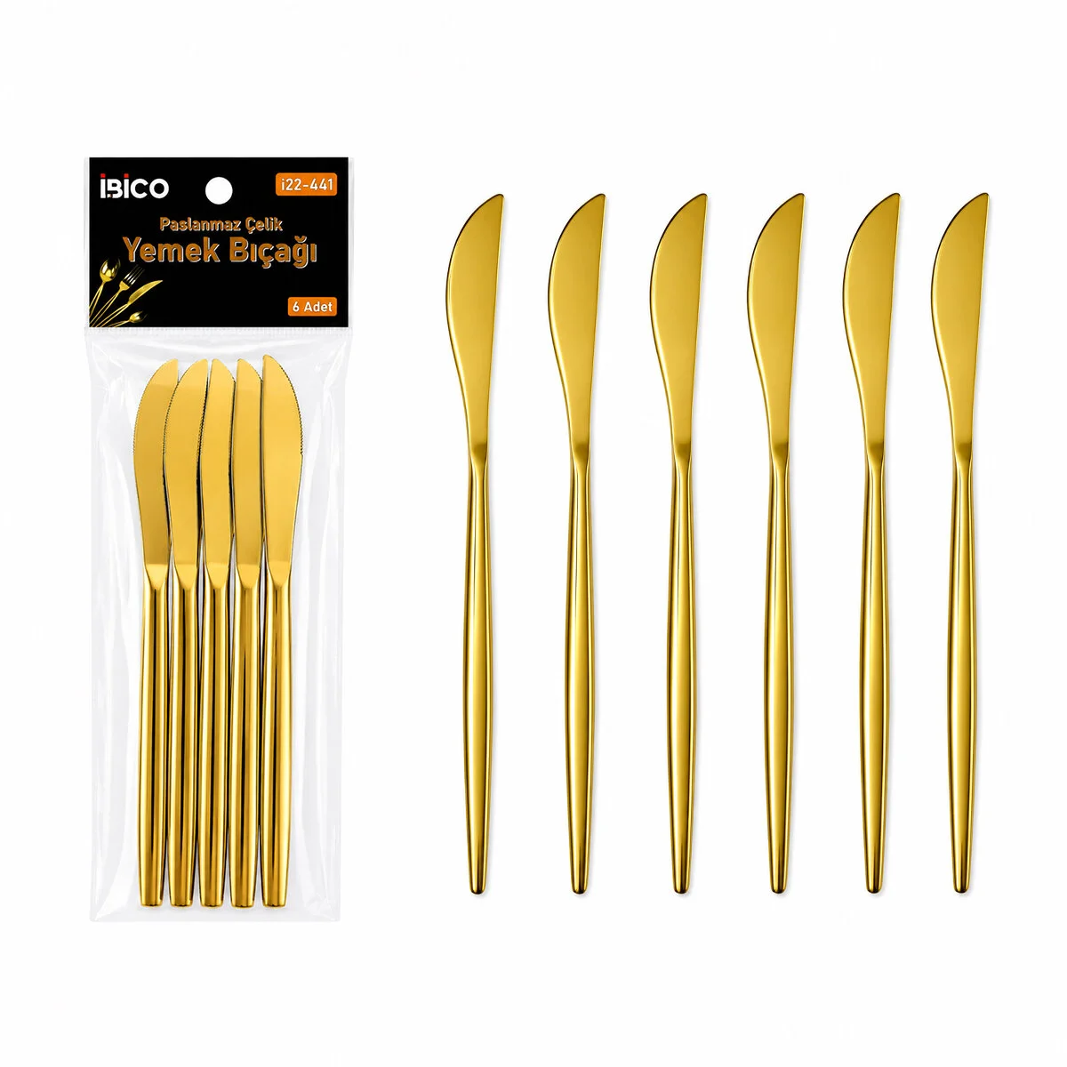 60 Parça Gold Yemek Bıçak Seti 21CM - 1 Paket İçinde 6 Adet Vardır - 10 Paket Gönderilir
