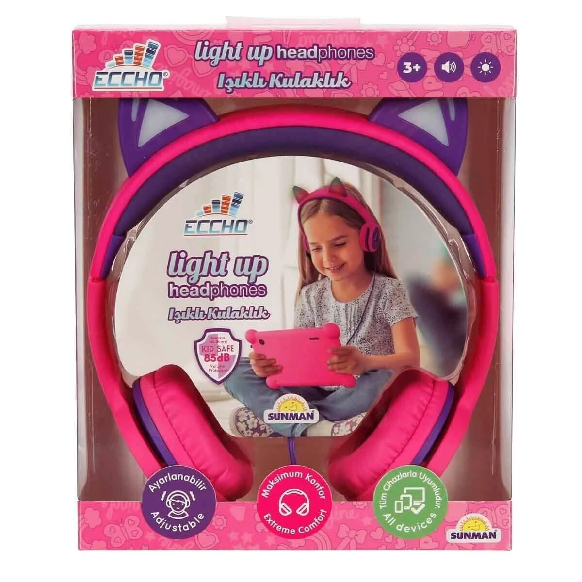 S00091067 -sun-gle-ech-kulaklık Kablolu Kedi Şkl.ışıklı Pembe-mor görsel 4