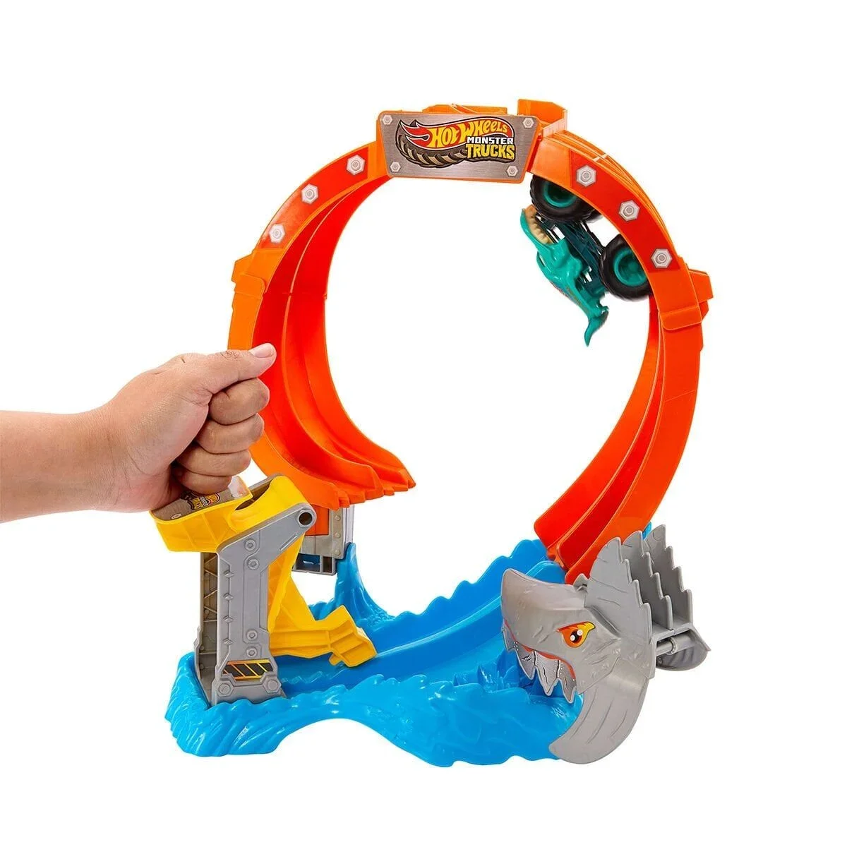 JFR08 Hot Wheels Monster Trucks Dönen Corkscrew Shark Çarpışması görsel 2