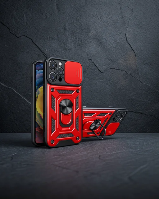 Apple İphone 16 Pro Kılıf Pars Lens Yüzüklü Silikon - Kırmızı
