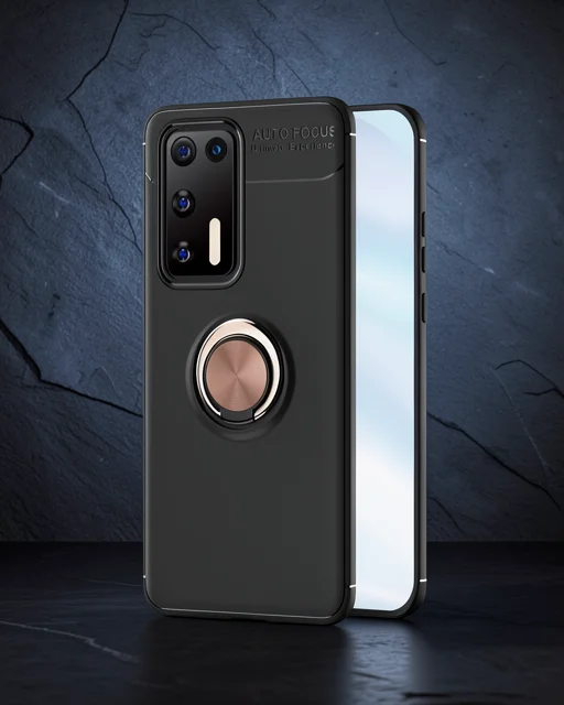 Huawei P40 Kılıf Range Yüzüklü Silikon - Siyah-gold