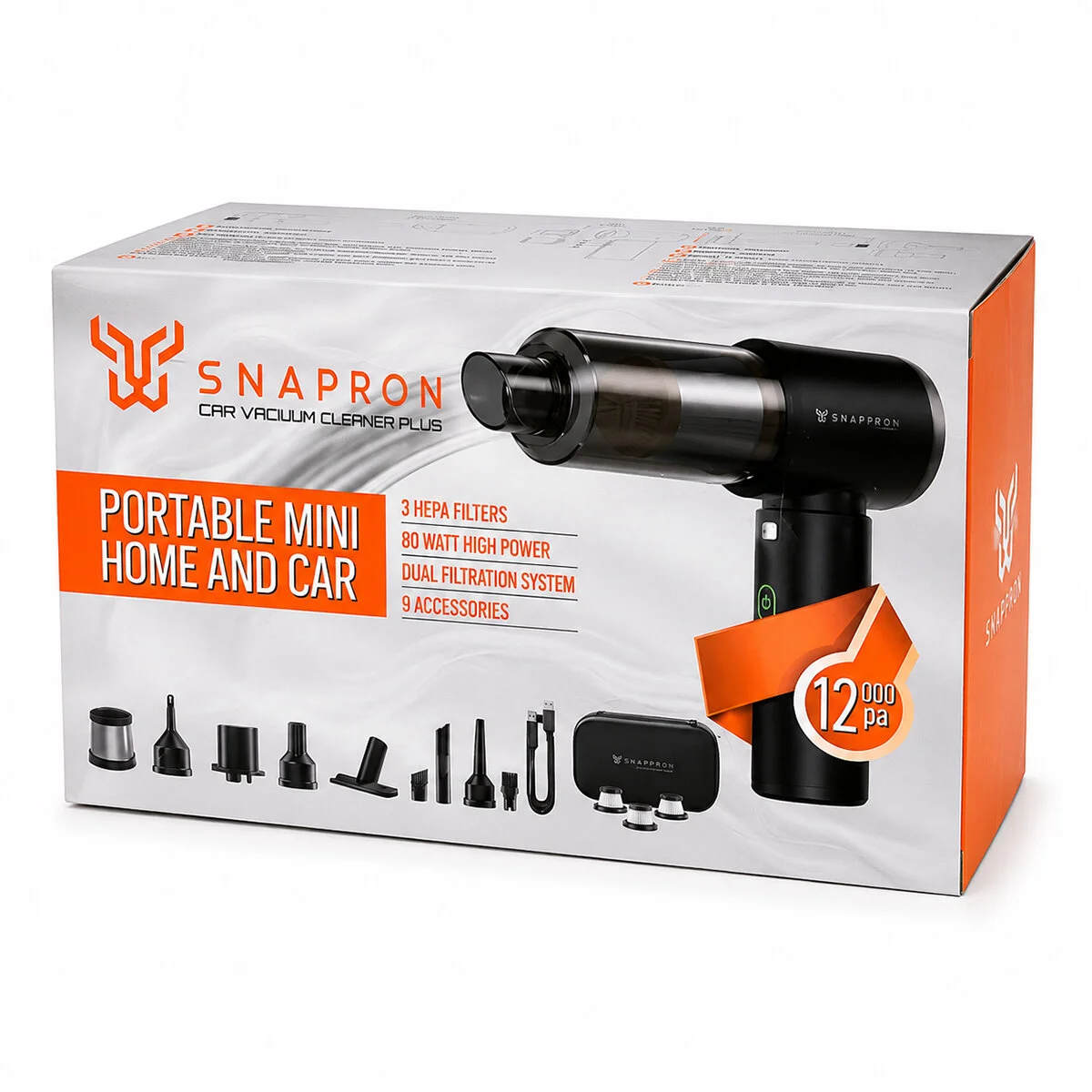 Oto Araç - 2IN1 Şarjlı 80W - 12000PA 9 Başlık - 3 Filtre El Tipi Basınçlı Hava Üfleme - Araç Süpürge Makinesi Taşıma Çantalı SNV-3002 görsel 3
