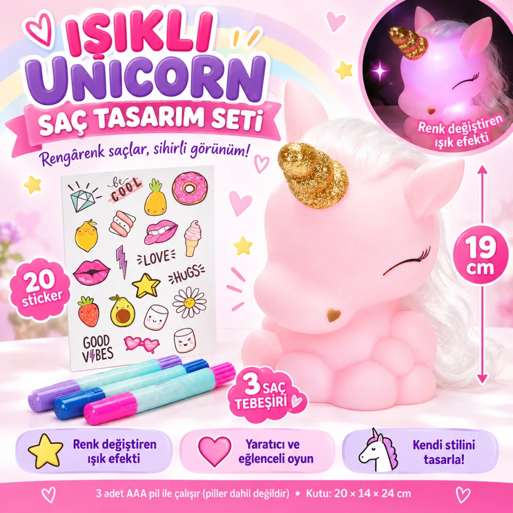 64125 Sun-htı-sbr-hobi Set Unıcorn Boyama+stıcker Işıklı görsel 2