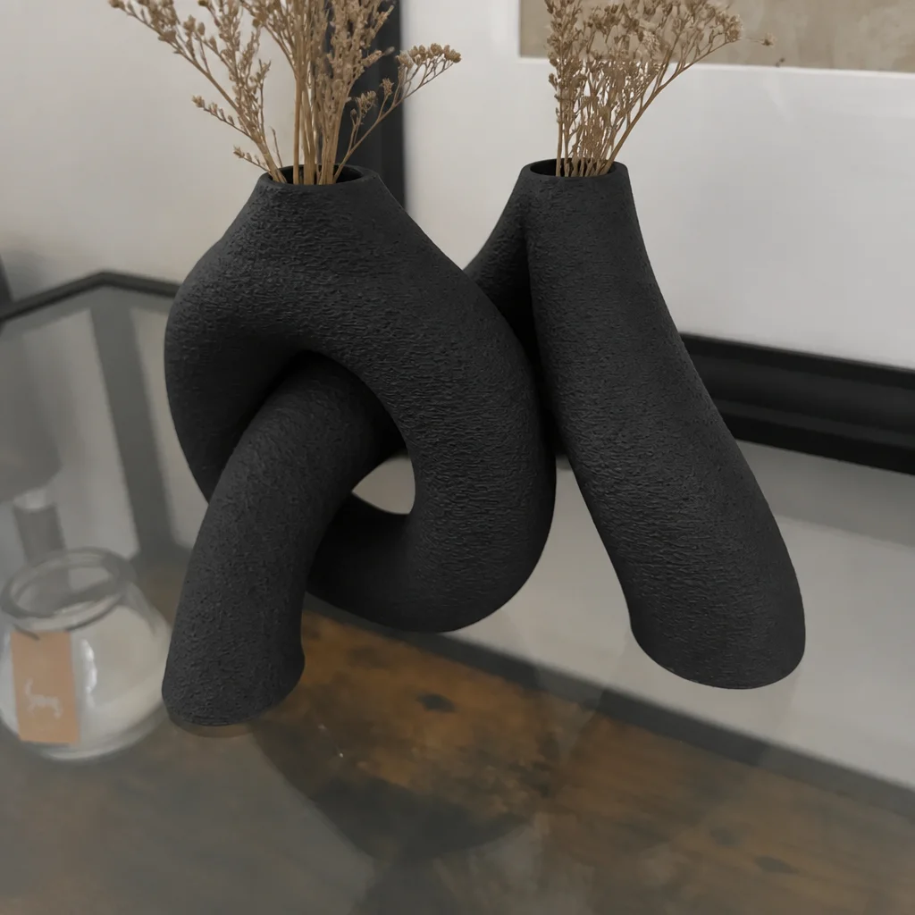 3D Baskı Interlocking Vazo - İç İçe Geçen Dekoratif Vazo-Siyah görsel 3
