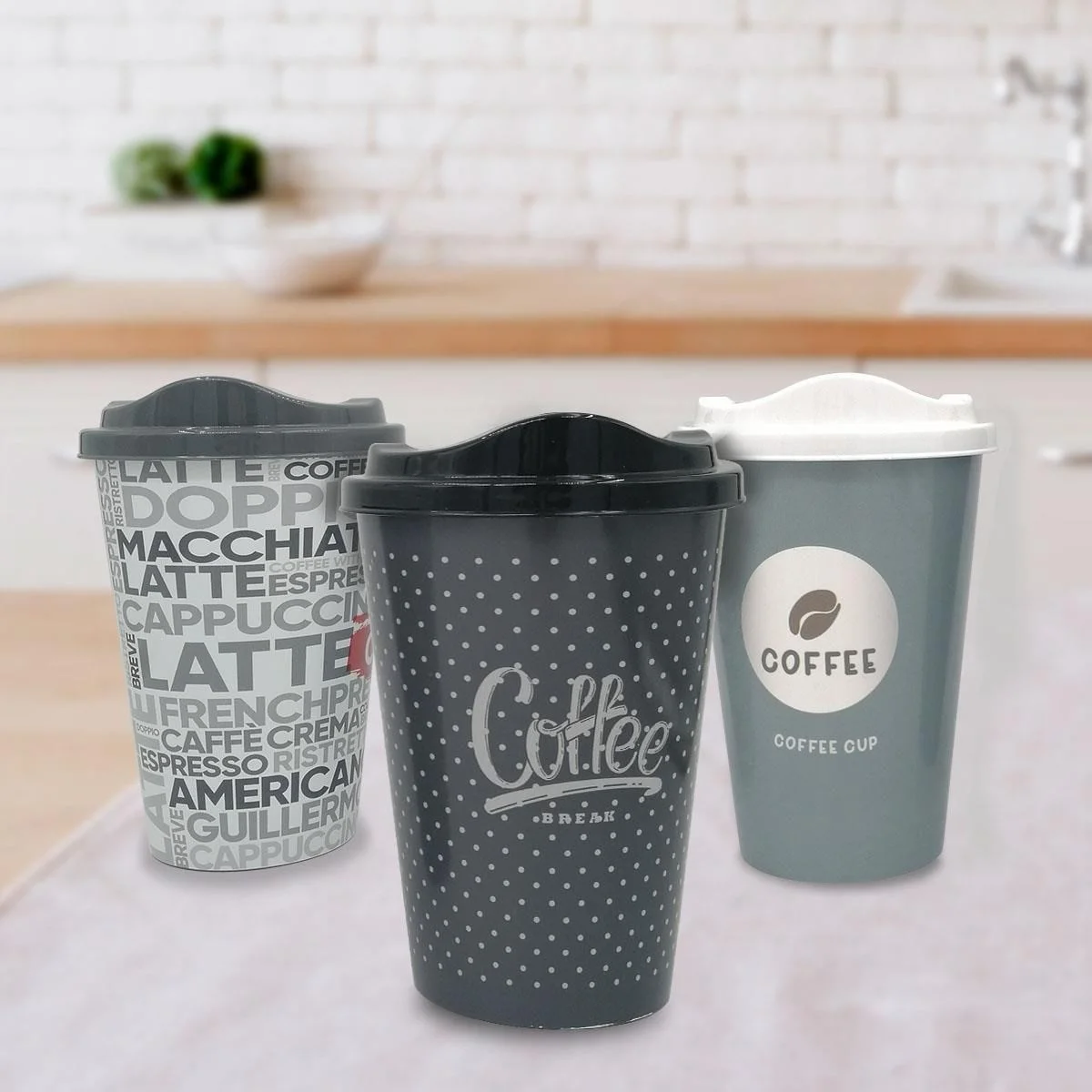 3 Adet Kahve Bardağı Seti Dekoratif Plastik Kahve Muhafaza Bardağı görsel 3