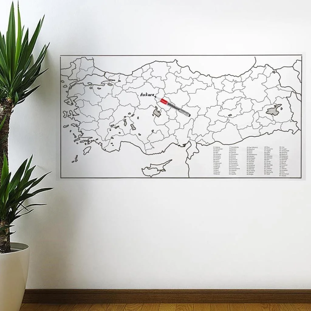 Yazılabilir Türkiye Haritası Manyetik Duvar Stickerı 110 x 56 cm (adet fiyatıdır) görsel 2