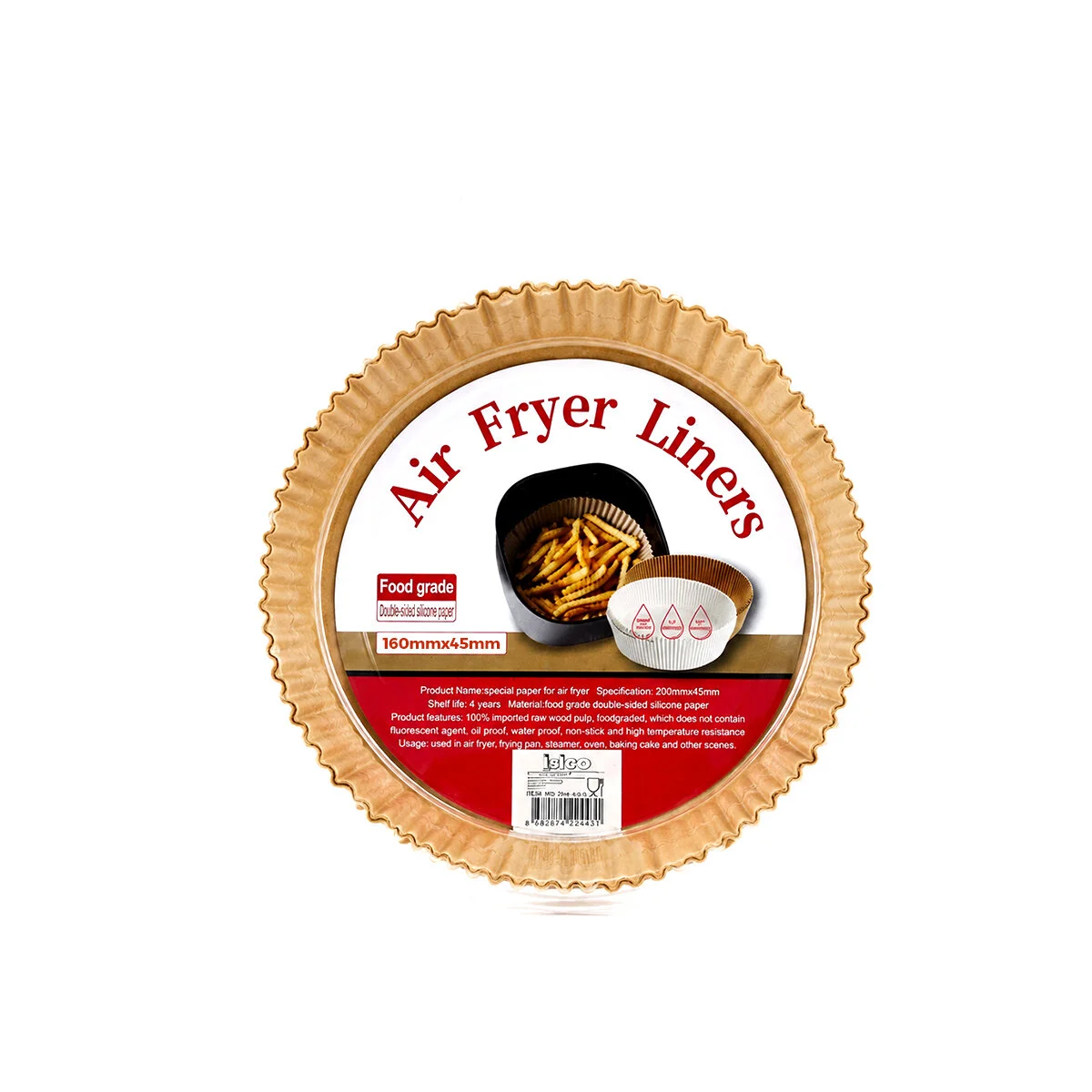 50PCS Yuvarlak Taban: 16CM - Kenar: 4.5CM Air Fryer Pişirme Kalıp Kağıt