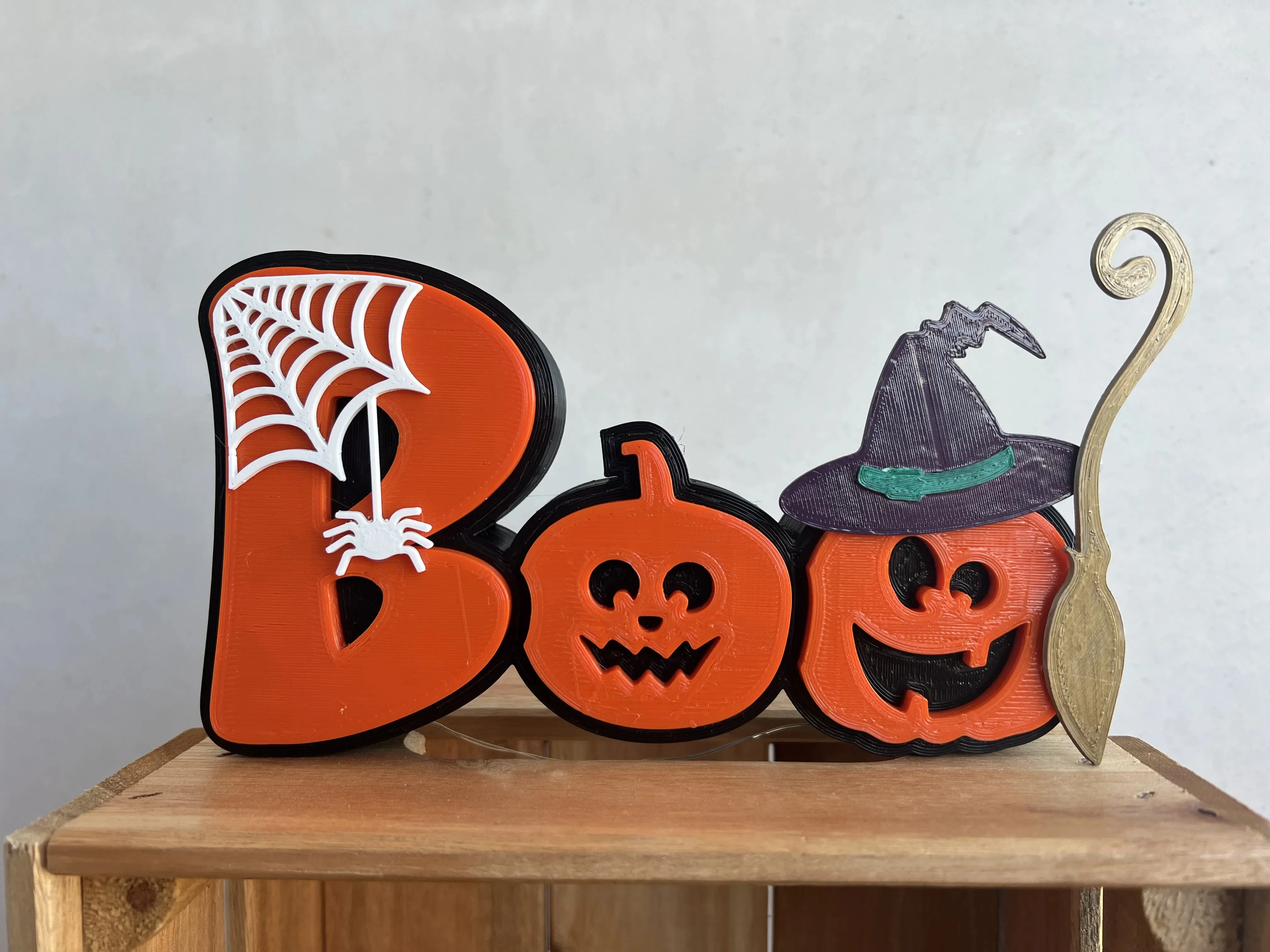 3D Baskı Boo Yazılı Halloween Masa Süsü Örümcek Ağı Balkabağı Detaylı Cadılar Bayramı Dekoru Turuncu Siyah