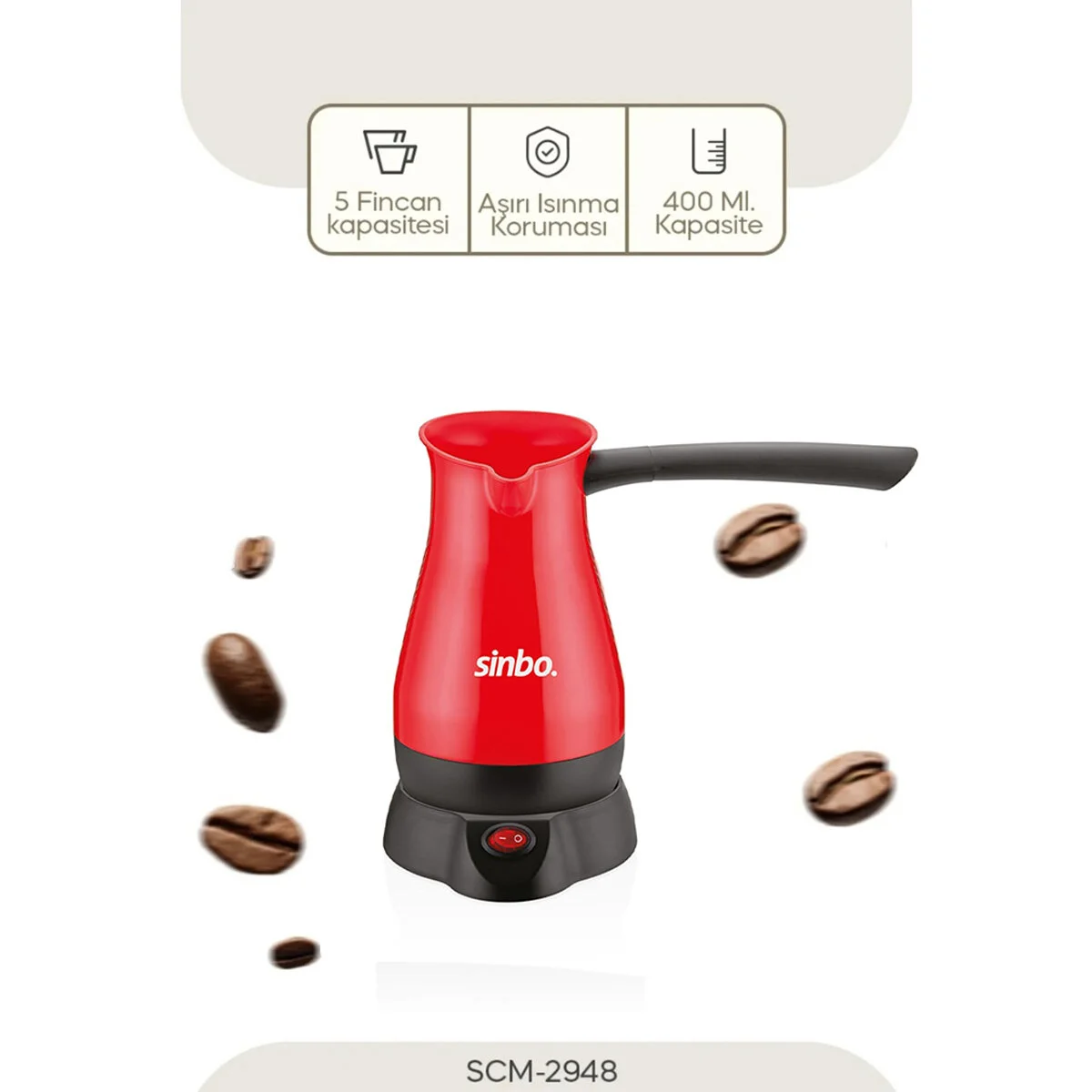 Elektrikli Cezve Pls. Türk Kahve Makine Çelik Gizli Rezistans 700W 5 Fincan - 400ML SCM-2948