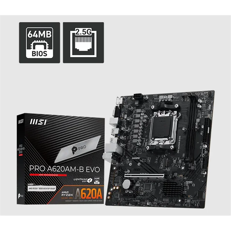 Pro A620AM-B Evo DDR5 6800MT/S 1XHDMI 1XVGA 1XM.2 Usb Matx AM5 ( AM5 9000/8000/7000 Seri İle Uyumlu)