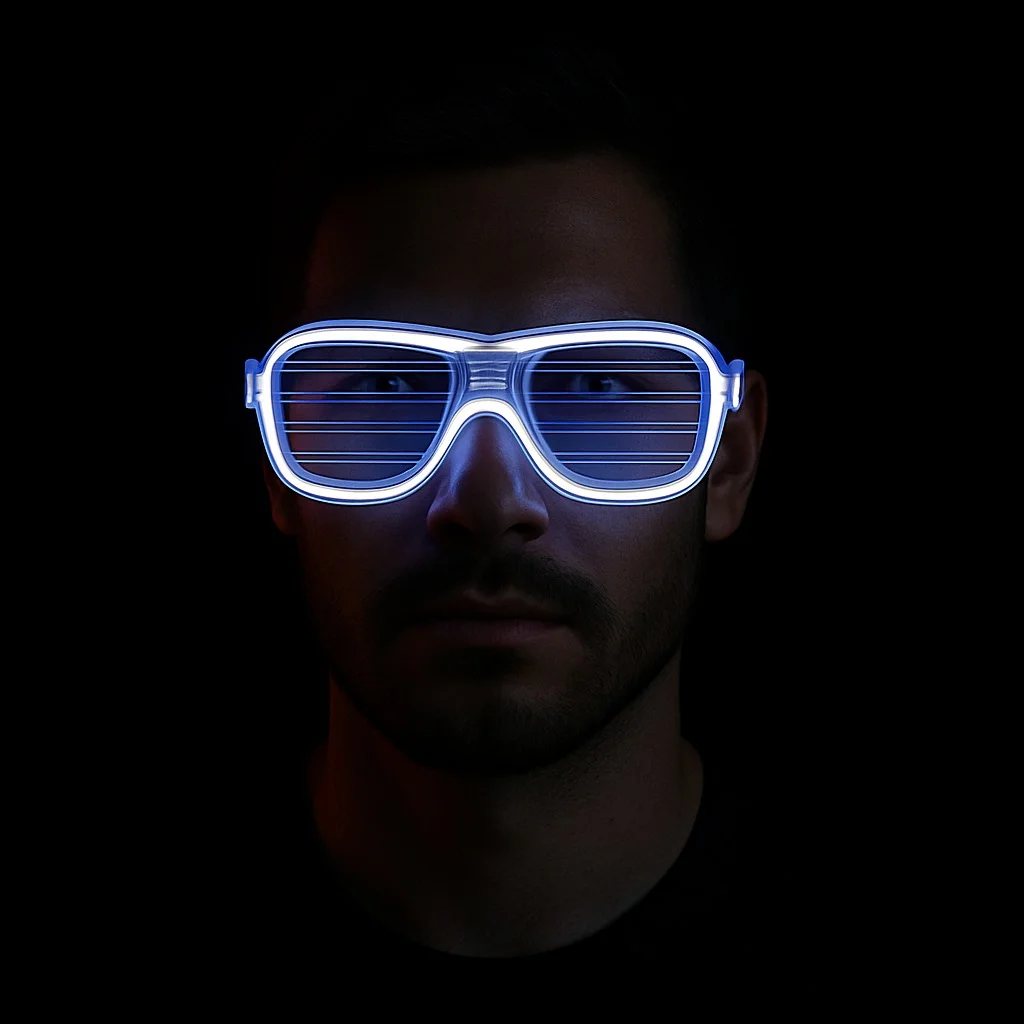Beyaz Led Işıklı Parti Gözlüğü - Neon Glow Şerit Gözlük 3 Modlu görsel 3
