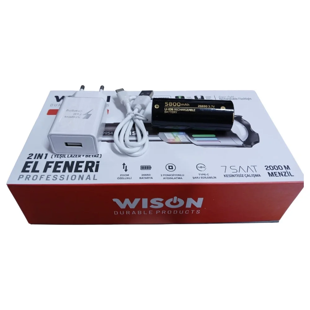 WS-9954 25W Zoomlu Yeşil Lazerli Metal Şarjlı El Feneri görsel 3