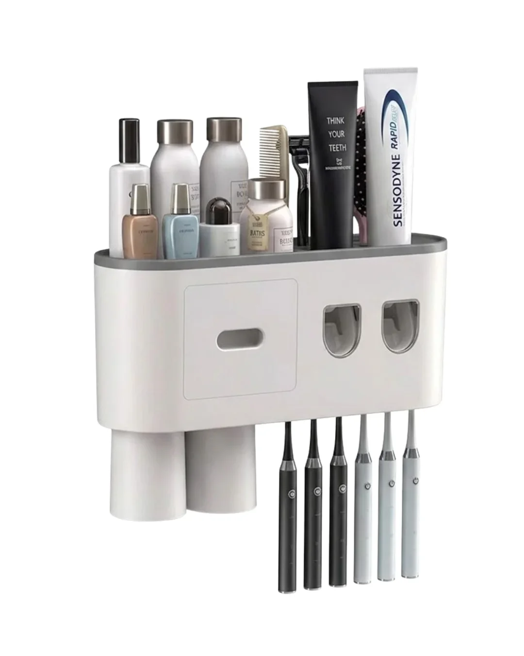 Çift Dispenserli Diş Macunu Sıkacağı 6 Fırçalık Bardaklı Banyo Organizer görsel 5