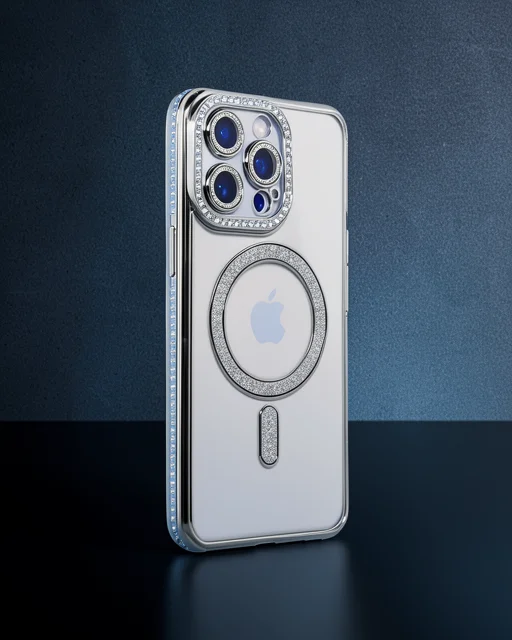 Apple İphone 14 Pro Kılıf Joke Simli Magneticsafe Kılıf - Gümüş