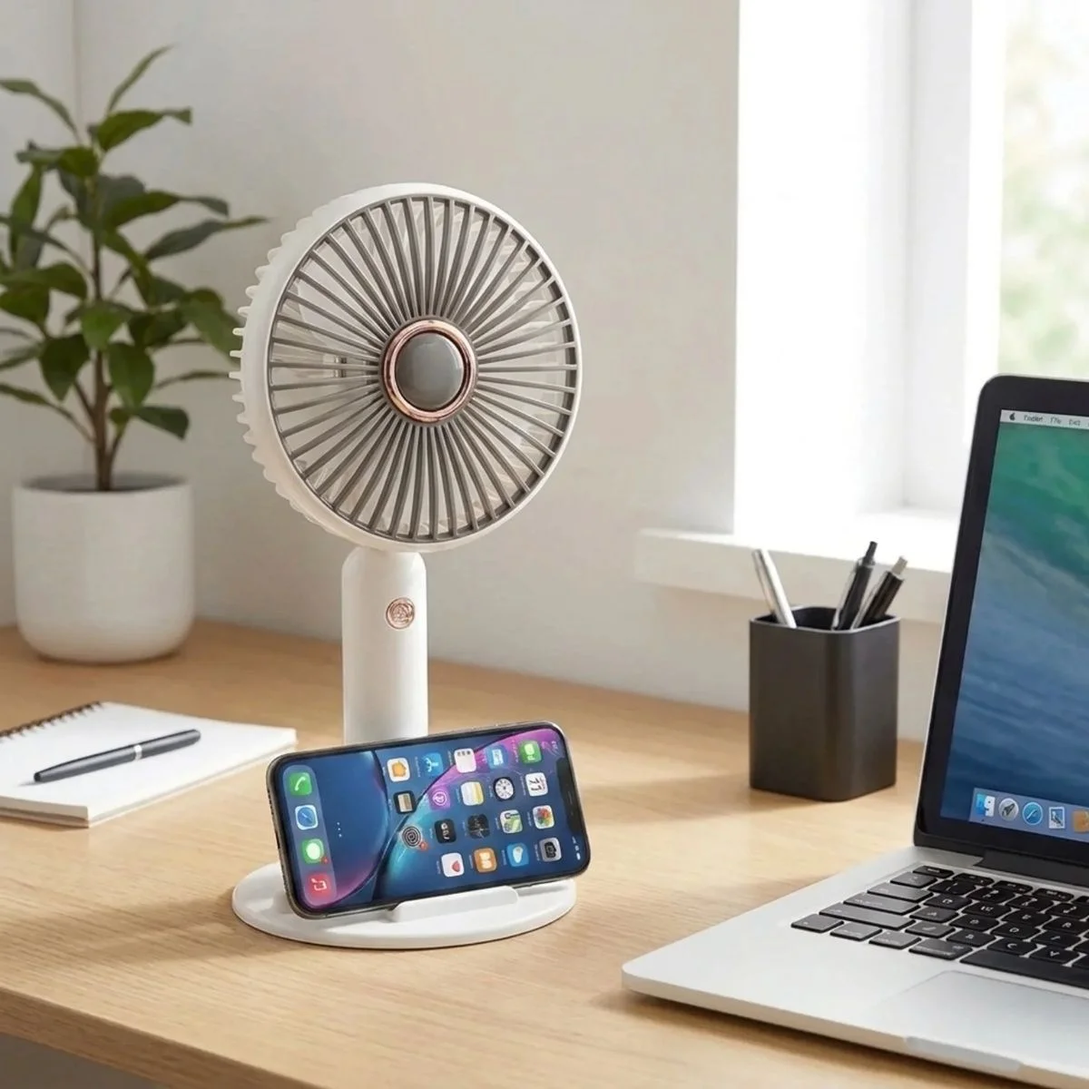 3 Kademeli Masaüstü Fan – Telefon Tutuculu Standlı Taşınabilir ni Fan ZB161 görsel 4