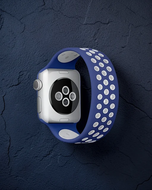 Apple Watch 38mm Ayarlı Delikli Silikon Kordon - Lacivert-beyaz