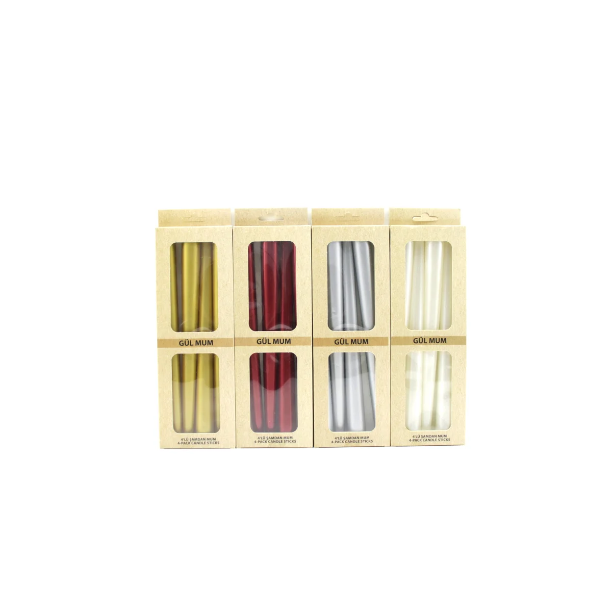 Gül Şamdan Mum 4'lü 25 cm Metalik görsel 2