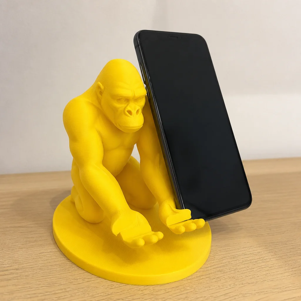 3D Baskı Goril Telefon Tutucu - Kaslı Goril Masaüstü Telefon Standı-Sarı görsel 2