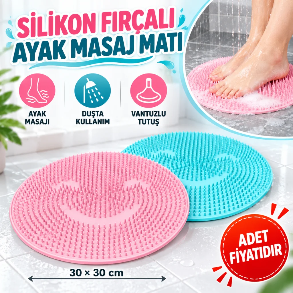 Silikon Fırçalı Banyo Masaj Matı ve Ayaklar için Topuk Masaj Paspası