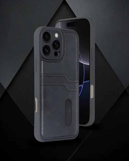 Apple İphone 16 Pro Max Kılıf Sara Kartvizitli Deri Kılıf - Siyah