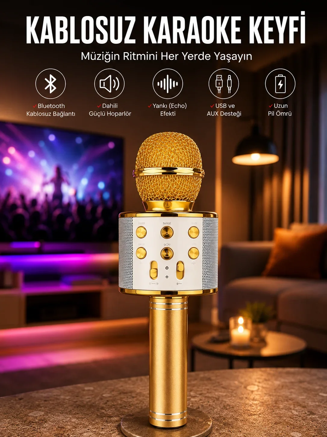 Taşınabilir Bluetooth Karaoke krofon: Hafıza Kart Girişli, Etkileyici Performans