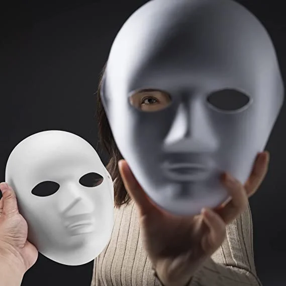 Beyaz Renk Boyanabilir Anonim Tam Yüz Cosplay Maske 24x18 cm görsel 2