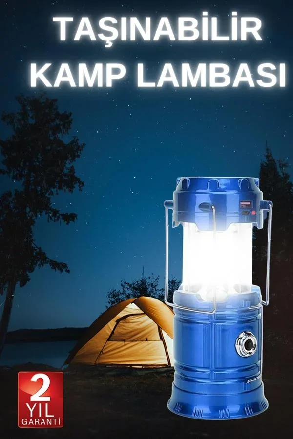 Büyük Boy Güneş Enerjili Kamp Feneri Işıldak Lamba USB Şarjlı görsel 2