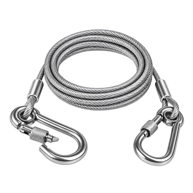 SN-38106 2 Metre Çelik Köpek Bağlama Halatı Kilitli Karabina PVC Kaplamalı