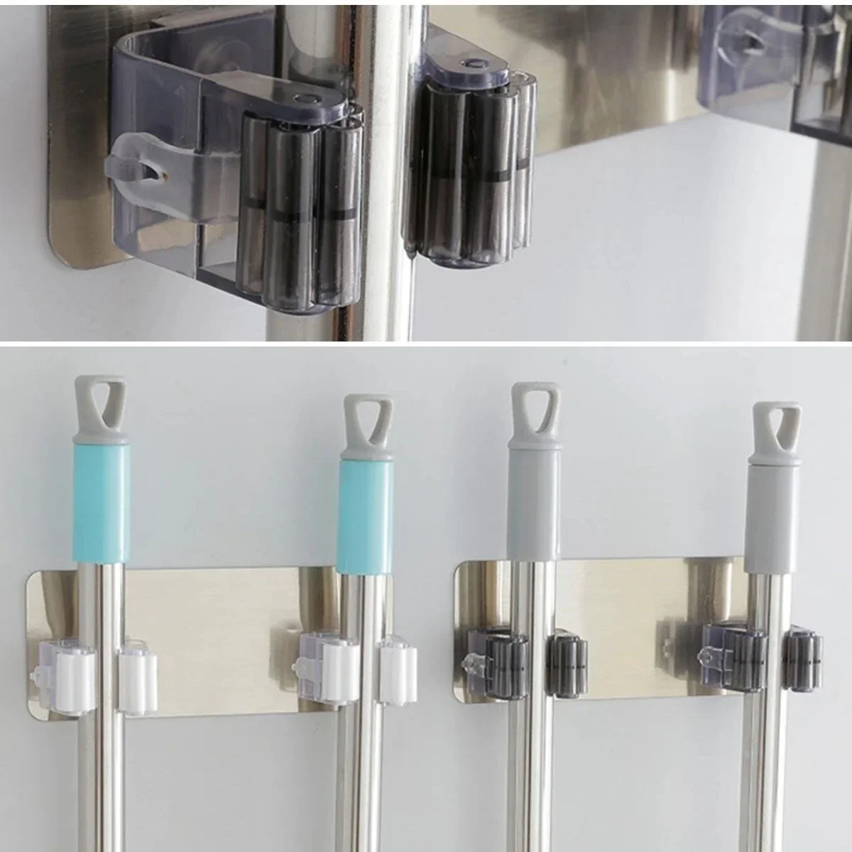 Pratik Organizer 4lü Yapışkanlı Fırça Paspas Mop Fırça Sabitleyici Ergonok Alet Aparatı görsel 3