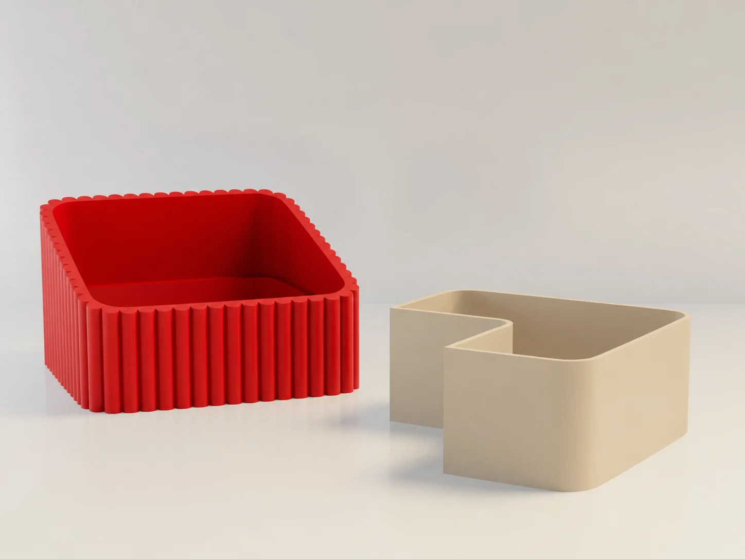 3D Baskı Fıstık Kasesi - Çift Hazneli Kabuk Ayırıcı Sunum Kasesi - Kırmızı Bej görsel 2