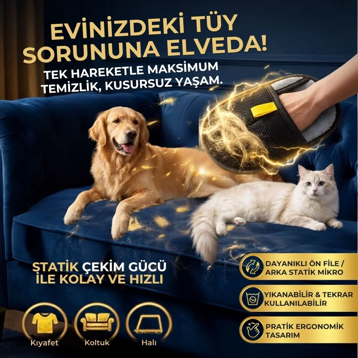 Evcil Hayvan Tüy Tezleme Eldiveni, Statik kro Tüy Toplayıcı Kedi Köpek Tüyü için Koltuk, Halı ve Kıyafet Tezleme Eldiveni