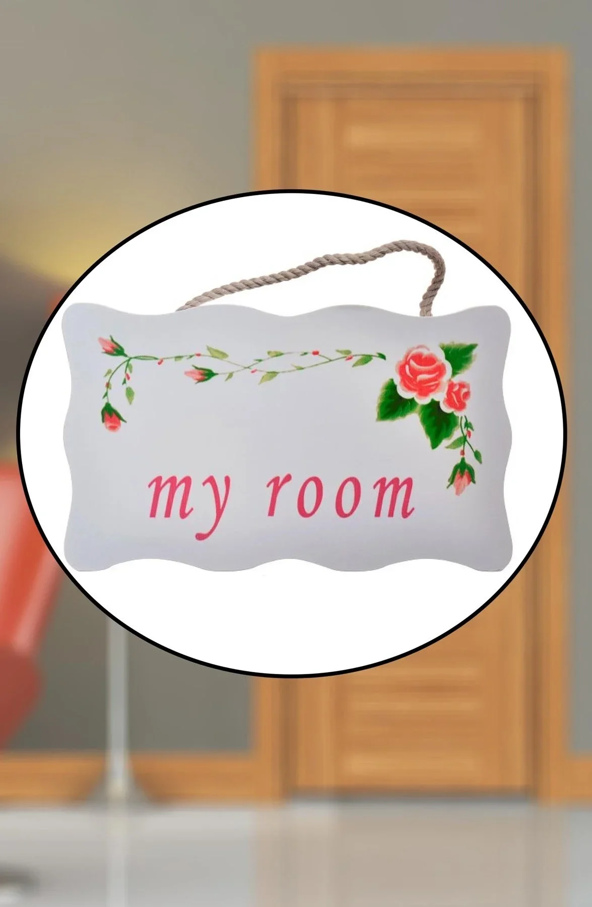 Decotown My Room Benim Odam Dekoratif Çiçek Desenli Kapı Askısı görsel 2