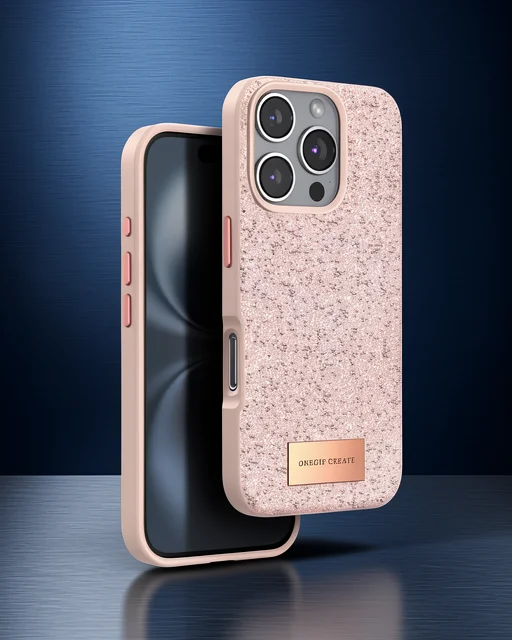 Onegif Apple İphone 16 Pro Bright Simli Kapak - Pembe