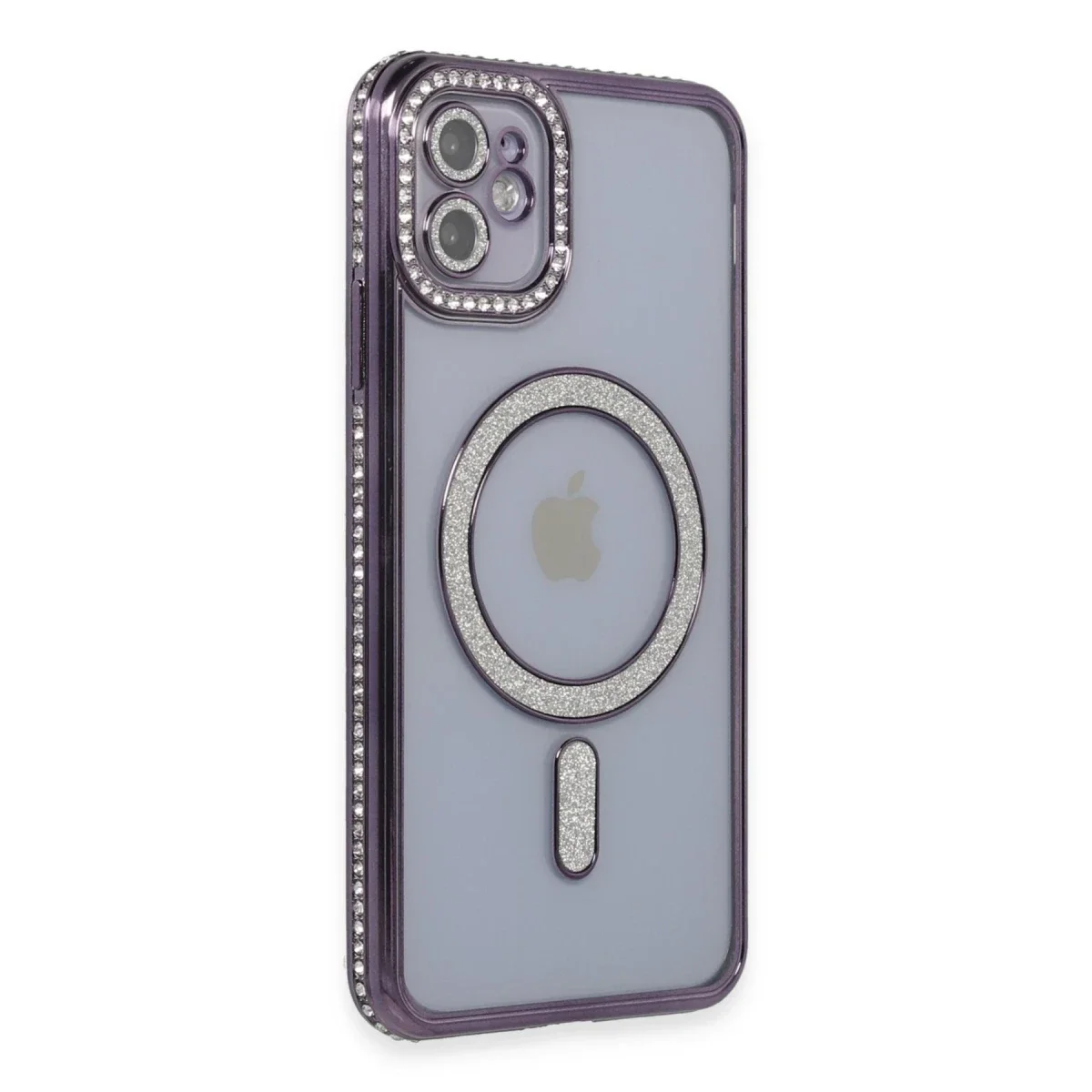 Apple iPhone 11 Kılıf Joke Simli Magneticsafe Kılıf - Derin Mor